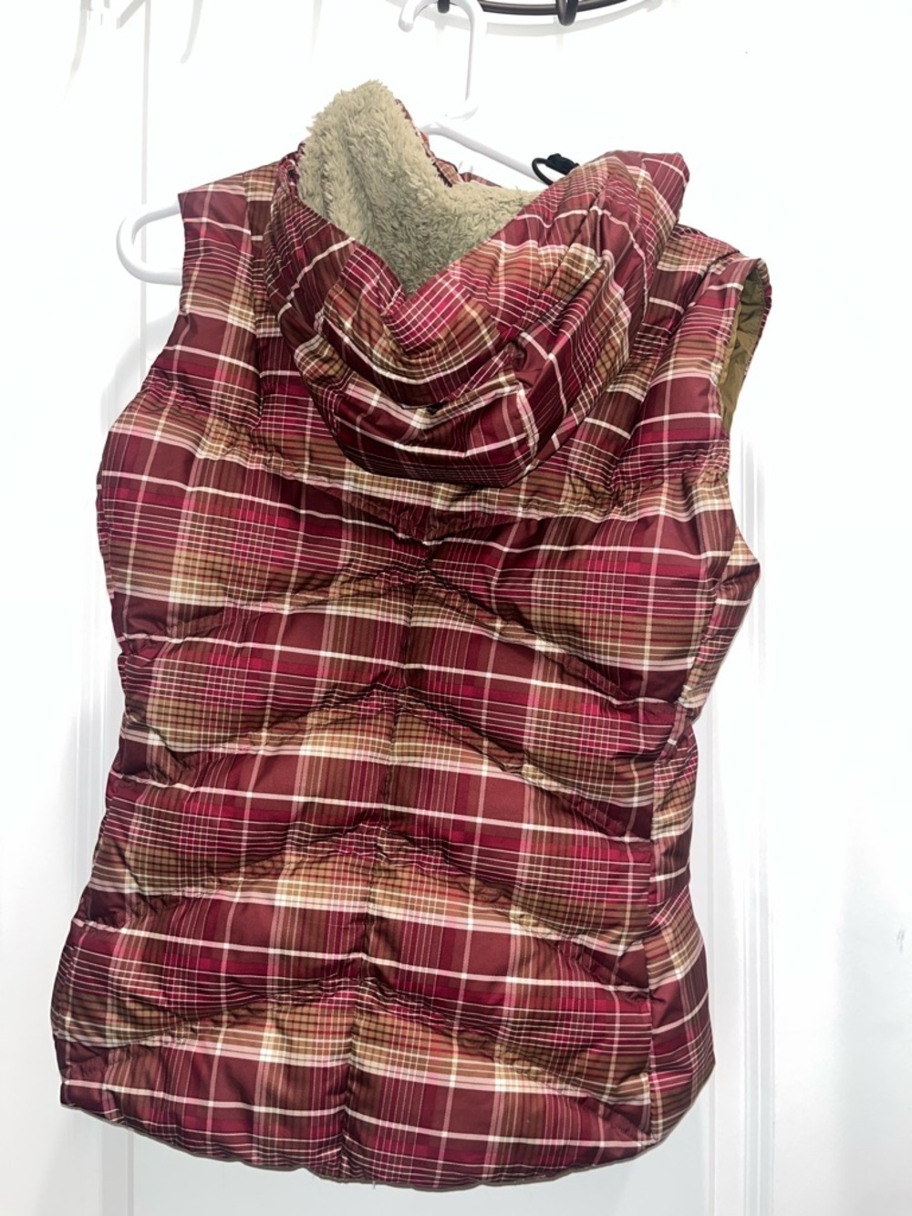 Patagonia Down with it plaid vest Women Medium Goose Down Puffer Sherpa Hooded - Picture 2 of 4